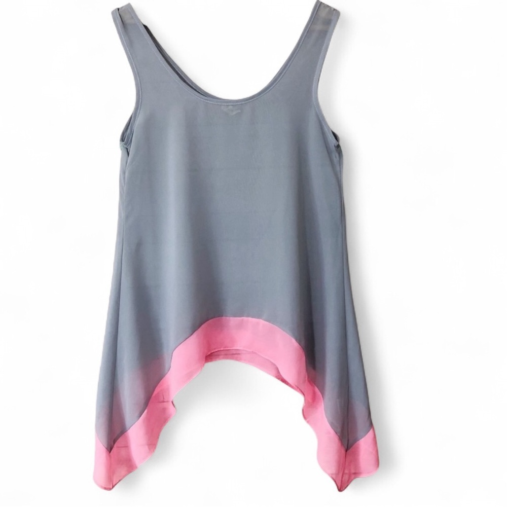 BKE Gray Pink Chiffon Sleeveless Blouse Top Sharkbite Hem Summer